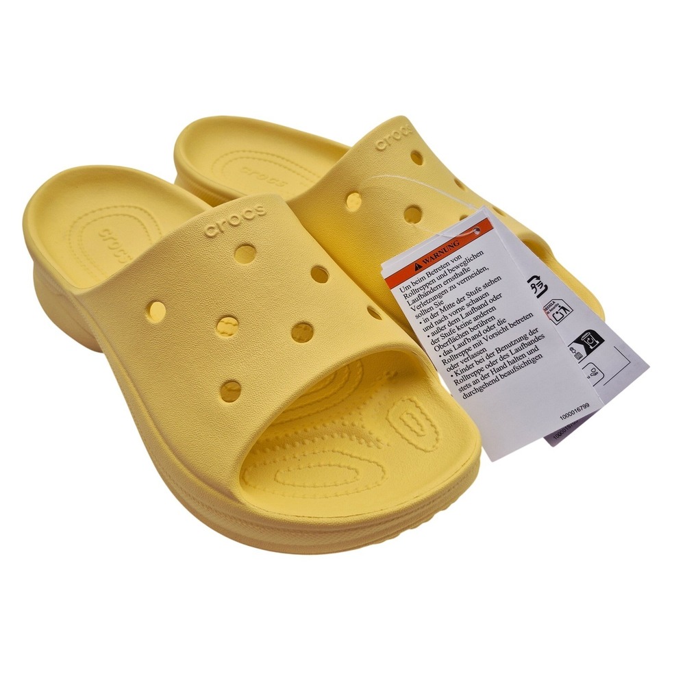 CROCS Yellow Bae Women's Size 9 Platform Wedge Slide Slip On Sandals Shoes
